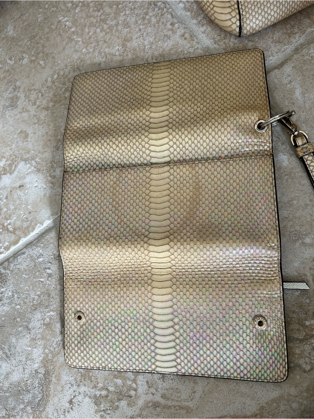 RARE Henri Bendel Iridescent Gold Snake-Embossed Tote Bag with Wallet - Picture 14 of 17